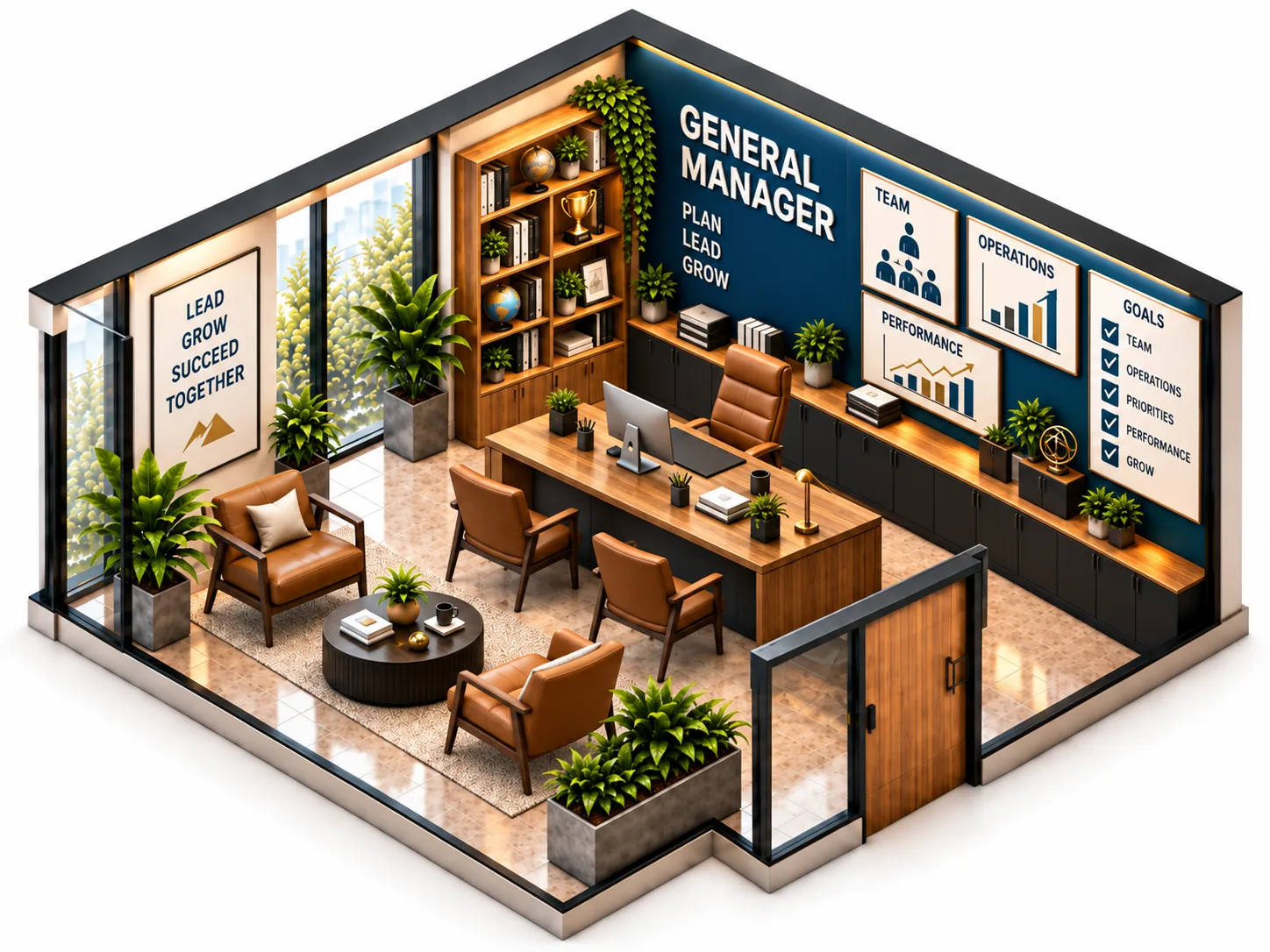 General Manager isometric office, supplied reference artwork